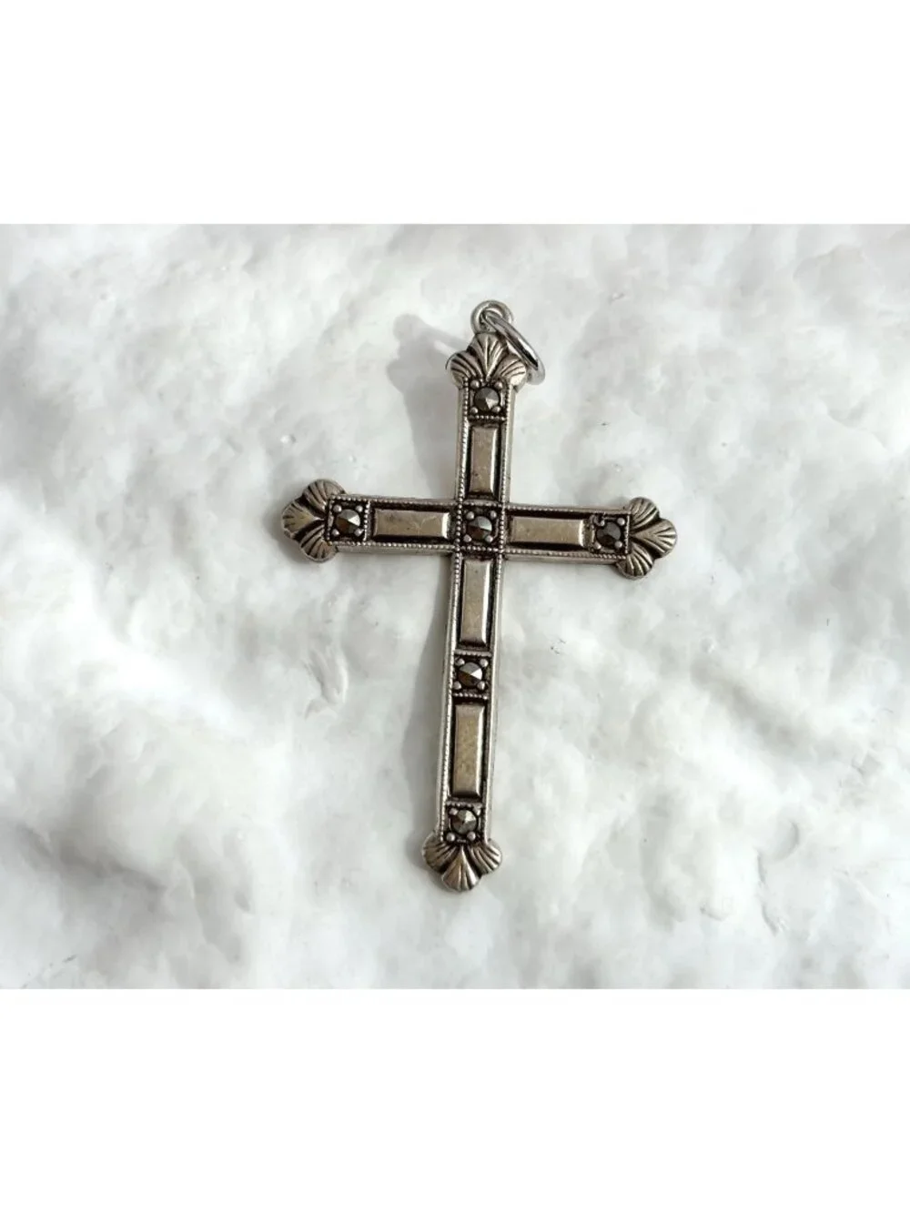 Marcasite Accented Cross Shaped Sterling Silver 925 Vintage Pendant